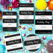 黒エレガント白のストライプ誕生日 サンキューカード