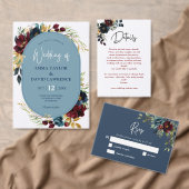 ネイビーエレガントブルーブルゴーニュフローラ結婚ズ アクリル招待状 (この独立クリエイターのコレクションをカスタマイズ。)