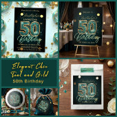 Dark Teal and Gold Mosaic 50th Birthday Party ペーパープレート