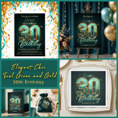 Elegant Gold Teal 3D Typography 30th Birthday スタンダードカクテルナプキン