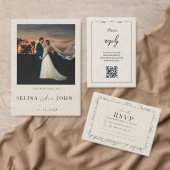 Elegant White Cream Modern Photo Wedding  招待状 (この独立クリエイターのコレクションをカスタマイズ。)