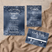 ダークエレガントブルーグリッターとフォイル結婚のメニュー 招待状 (この独立クリエイターのコレクションをカスタマイズ。)