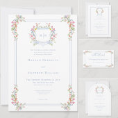 Elegant Dusty Blue Pastel Wildflower Crest Wedding スパークリングワインラベル
