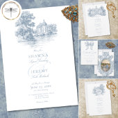 Elegant Dusty Blue Toile French Manor Wedding 招待状