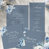 Elegant Dusty Blue Wildflower Wedding サンキューカード