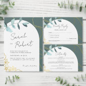 Minimal Chic Eucalyptus Greenery & Gold Accents 出欠カード (この独立クリエイターのコレクションをカスタマイズ。)