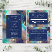 エレガントフェイク金ゴールドと青オパール結婚石 招待状 (この独立クリエイターのコレクションをカスタマイズ。)