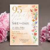 Elegant Gold Floral 95th Birthday, 95 Years Invite 招待状