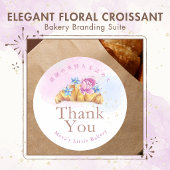 Elegant Floral Croissant Baked with Love ラウンドシール