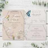 水彩ハミングバードフローラ幾何結婚の 招待状 (この独立クリエイターのコレクションをカスタマイズ。)