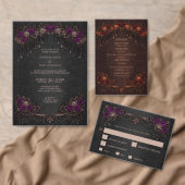 Elegant floral Gothic Halloween Wedding Program メニュー (この独立クリエイターのコレクションをカスタマイズ。)