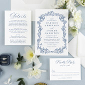 Elegant French Blue Victorian Floral Wedding 出欠カード