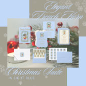 Elegant French Horn Christmas Light Blue Flat Card
