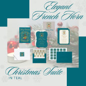 Elegant French Horn Christmas Teal 招待状
