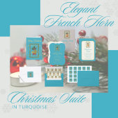 Elegant French Horn Christmas Turquoise Flat Card