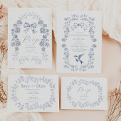 エレガントフランスのヴィンテージ青フローラ結婚ズ セーブザデート