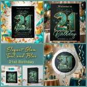 Stylish Teal Gold Mosaic Geometric 21st Birthday フェイバーバッグ