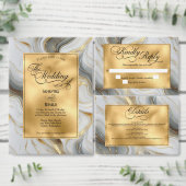 Elegant Faux Gold Grey White Marbled Wedding Menu 招待状 (この独立クリエイターのコレクションをカスタマイズ。)