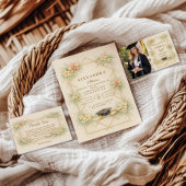 Elegant Gold Geometric Floral Graduation Celebrati 招待状