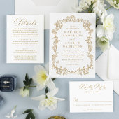 Elegant Gold Victorian Floral Wedding 出欠カード