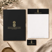 エレガントなゴールドのパイナップロゴ(黒背景) スクエアシール