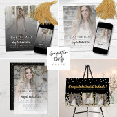 紙吹雪コラージュバラ金ゴールド卒業パーティー 招待状