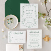 Elegant Green Ornate Floral Frame Wedding テーブルナンバー