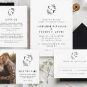 シンプルモノグラム結婚グリーナリー ベラム紙招待状