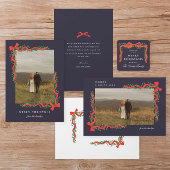 緑エレガント色の写真クリスマス付き赤い弓 シーズンカード