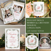 Elegant Holly Berry Wreath Monogram Photo セラミックオーナメント