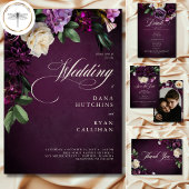 Elegant Lavender & Burgundy Floral Script Wedding 招待状