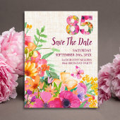 85 Years Flowers Floral Linen 85th Birthday 招待状