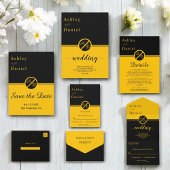 エレガントシンプル黒・金ゴールドモノグラム結婚ズ 招待状