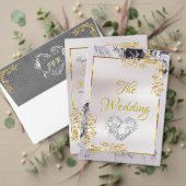 Marble & White, Gold Frame, Silver Heart オールインワン招待状 (この独立クリエイターのコレクションをカスタマイズ。テスト)