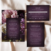 Elegant Maximalist Purple Floral QR Code Wedding 出欠カード
