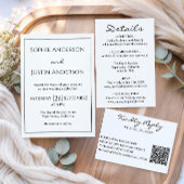 モダンな黒と白の結婚式RSVP QRコード 出欠カード