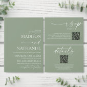 ミニマモダンエレガントリストのセージ結婚グリーン セーブザデート (この独立クリエイターのコレクションをカスタマイズ。)