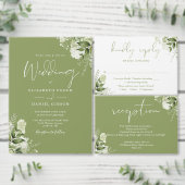 Moss Greenフローラ緑QRコード結婚ズ オールインワン招待状 (この独立クリエイターのコレクションをカスタマイズ。)