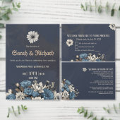 Elegant Navy Gold Foil Floral Invite 箔招待状 (この独立クリエイターのコレクションをカスタマイズ。)
