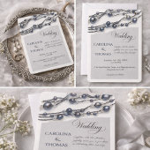 Elegant Navy Blue Pearl Watercolor Modern Wedding  ネクタイ