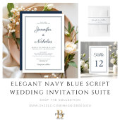 Elegant Script Navy Blue Wedding 招待状ベリーバンド