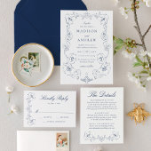 Elegant Navy Ornate Floral Frame Wedding テーブルナンバー