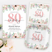 Elegant Pastel Floral 80th Birthday Party スタンダードカクテルナプキン