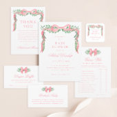 緑エレガントの少女の赤ちゃんシャワー付きピンクの弓 マグネット招待状