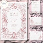 Elegant Pink Chinoiserie Nature & Birds Wedding セーブザデート