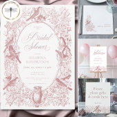 Elegant Pink Chinoiserie Nature & Birds Shower 招待状