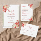 赤エレガントとアイボリーバラ結婚ズ 招待状 (この独立クリエイターのコレクションをカスタマイズ。)