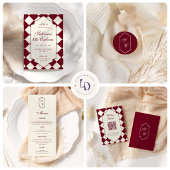 Elegant Retro Checkered Burgundy Wedding エンクロージャーカード