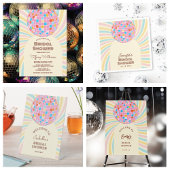 グルーヴィレトロピンクディスコボールブライダルシャワーへようこそ 台座サイン