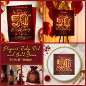 Elegant Red Gold 50th Birthday Party Glam スタンダードカクテルナプキン